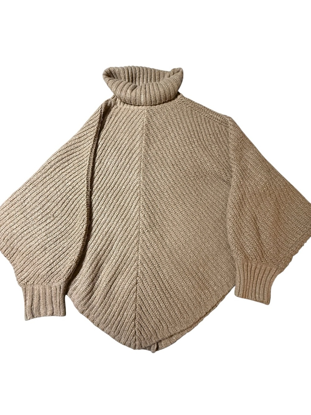 Torrid Plus 3/4 3X 4X Winter Camel Chunky Ribbed Poncho Turtleneck Sweater Cozy